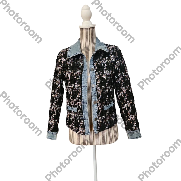 Ecru Woman Black Multi Media Denim Tweed Jacket SIZE SP - Picture 1 of 16